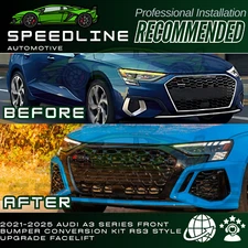 2021+ Audi A3 Series Front Bumper Conversion Kit RS3 Style Upgrade Facelift USA