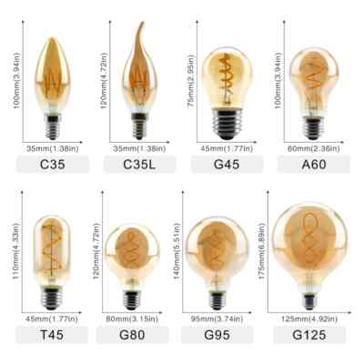 Retro LED Spiral Filament Light Bulb E14 E27 4W Warm Yellow 220V C35 A60 T45 ST6