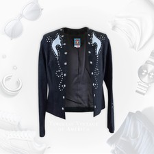 Vintage Renegade Spirit Women Leather Suede Black Blue Short Jacket, M, Crystals