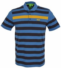 NEW Hugo Boss Dark Turquoise Modern Paddy 1 Cotton Striped Polo Golf Shirt S