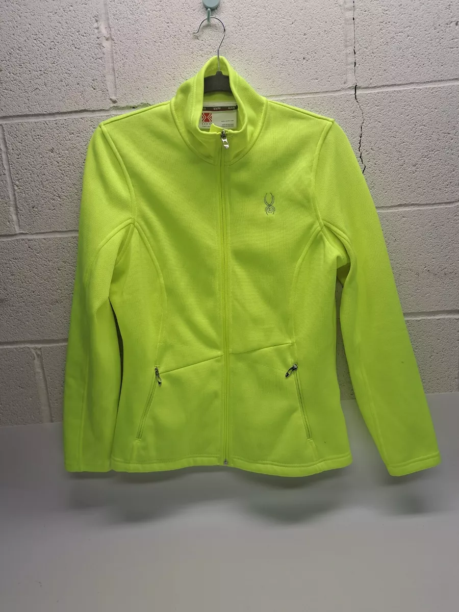 Spyder Core Sweater Womens Large Heavyweight Ribbed Knit Full Zip Safety Yellow