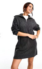 NWT Charcoal Gray Knitted Jumper Sweater Mini Dress Neck Zipper Size XS (US 0-2)