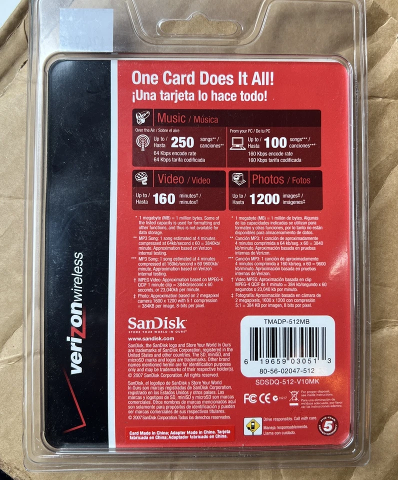 VERIZON SanDisk 512 MB Memory Card 3 in 1 With Adapters SD Micro SD Read Desc - Image 2 of 2