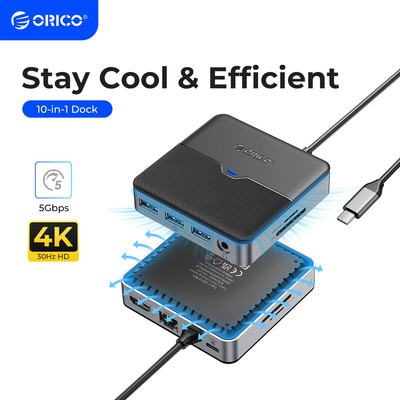 ORICO 10in1 USB C Laptop Docking Station &HDMI VGA Multi-USB PD100W SD&TF Audio