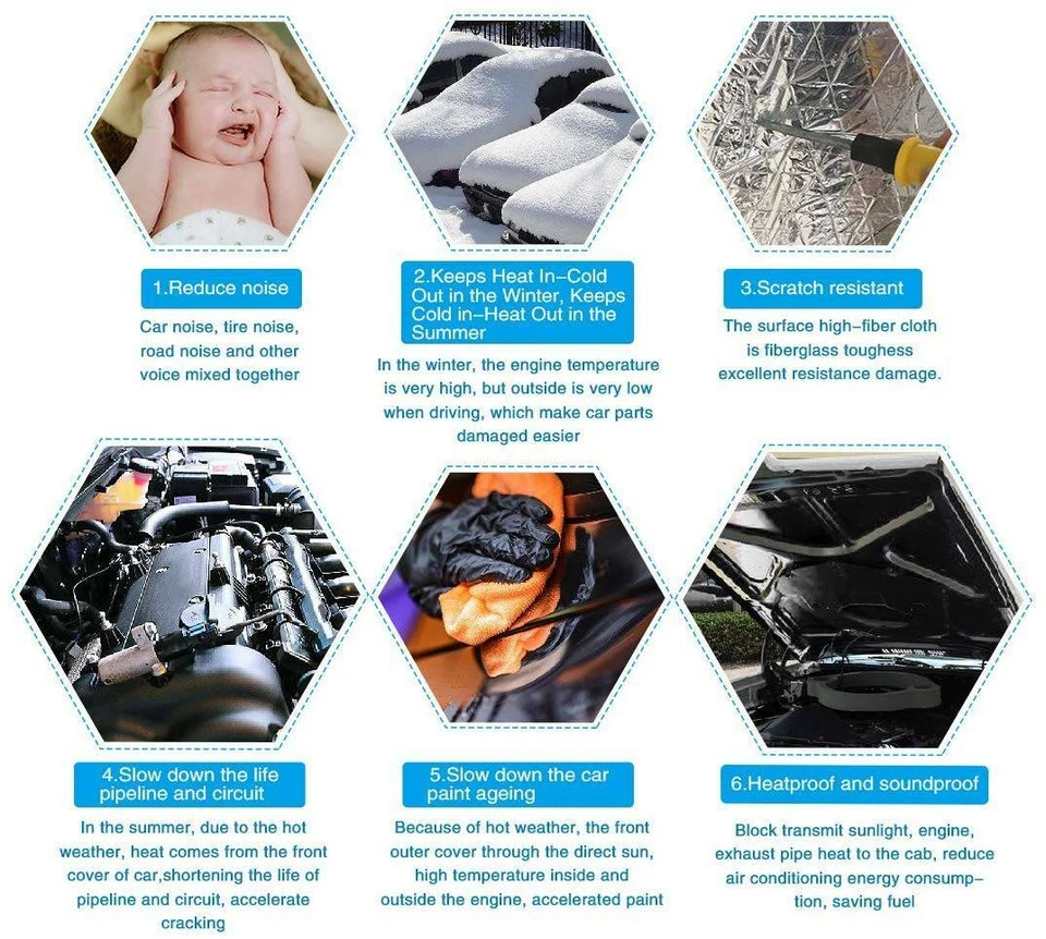 Alfombrilla amortiguadora de sonido para capó de techo de auto cortafuegos aislamiento térmico 3/8" Foto 4 de 4