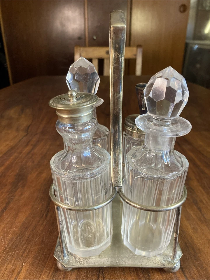 Vintage ~ SILVER Plate & GLASS ~ CRUET Set ~ EPGS Art Deco - image 3 of 4