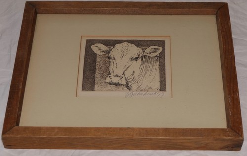 DONNA GUARDINO DRAWING OF A COW LITHOGRAPH SIGNED 1979 - Picture 2 of 6