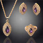 <!--F#f_0-->18K GOLD PLATED & GENUINE CUBIC ZIRCONIA PURPLE NECKLACE, EARRING & RING SET <!--F/-->