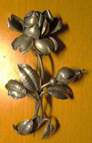 Broche Argent Belle Époque 1900 Rose Et Feuillage - Hauteur 9 Cm, à Restaurer