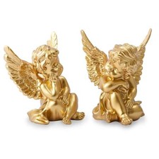 2 Gold Cherub Angels 4" Resin Figurine Indoor Home Memorial Decoration