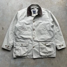 Vtg 90s Lands' End Men's Chore Jacket Quilted Lined Size: XL Beige Barn Coat