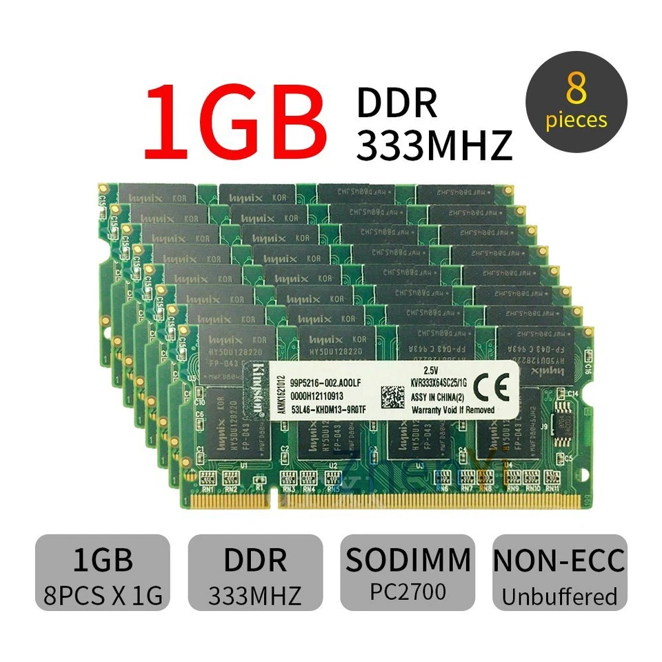 Per Kingston 1-10PCS 1GB DDR PC2700 333Mhz 200Pin DIMM Laptop RAM Kit Memoria LOTTO - Immagine 3 di 4
