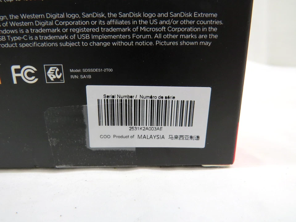 SANDISK EXTREME PORTABLE SSD 2TB SDSSDE51-2T00-AW25 - Image 4 of 4