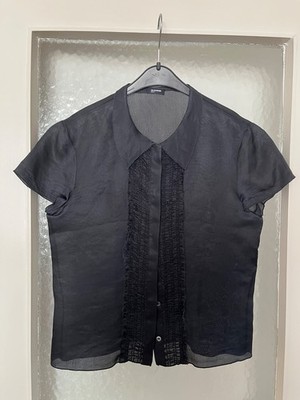 Jil Sander Navy Vintage Bluse Hemd 100% Seide Rare 90s Bassett 36 S
