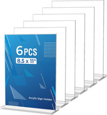 6 Pack Acrylic Sign Holder 8.5 X 11 Inches, Clear Menu Holder Stand, Vertical Fl