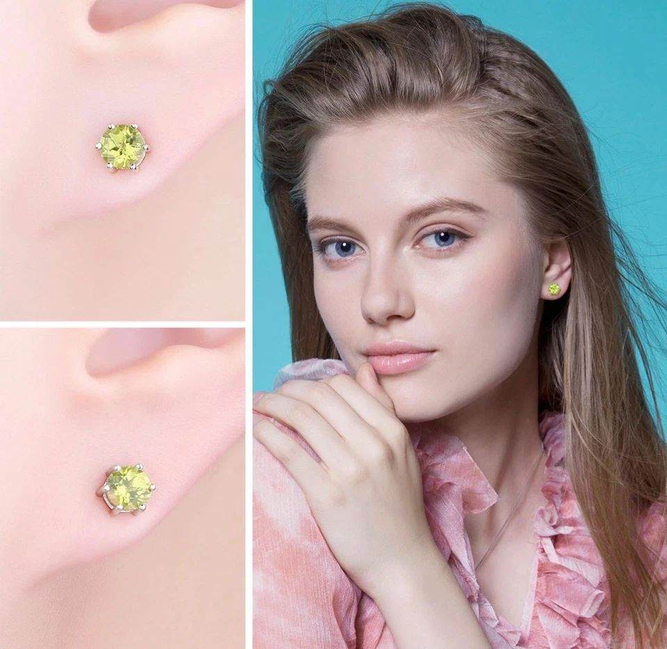 1 Paar Silber Ohrstecker mit 1.13ct Peridot, echt in 925 Sterlingsilber Ohrringe - Bild 2 von 4