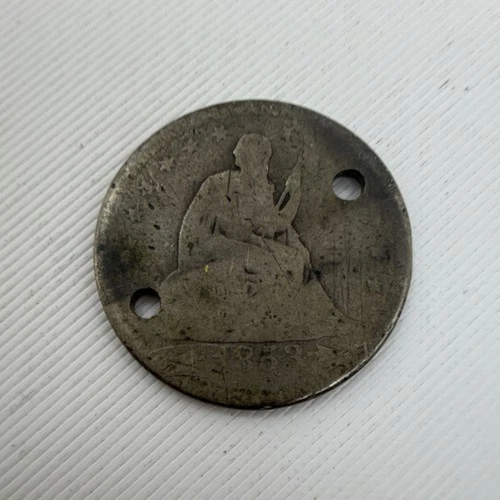 1853 Seated Liberty Quarter Arrows Silver 25C Holed Circulated