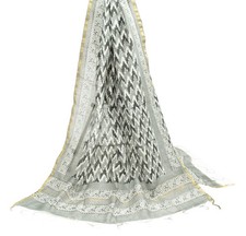 Sushila Vintage Gray Dupatta Pure Cotton Silk Hand Block Printed Wrap Long Stole
