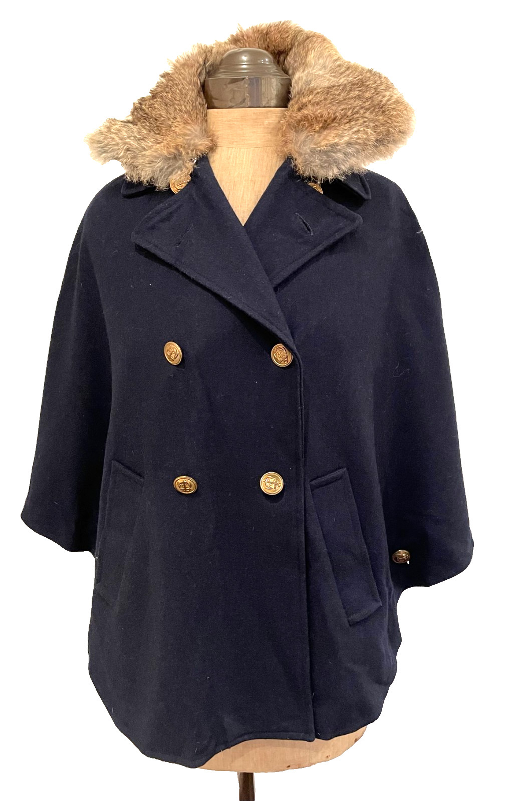 ZARA BASIC Navy Blue Wool Double Breasted Cape w/… - image 1