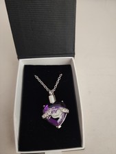 Purple Heart Memorial Crystal Pendant Necklace w/ Gift Box  Always in My Heart