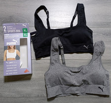 Puma 2 Pack Seamless Sports Bra Adult Womens X-Large Square Neck Black/Gray