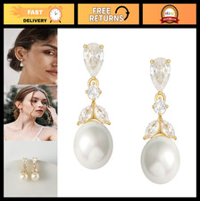Elegant Pearl Drop Earrings with Cubic Zirconia for Weddings, Brides Bridesmai