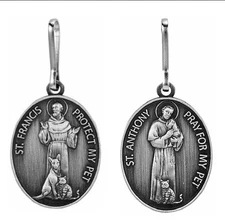 St Francis Protet My Pet & St Anthony Pray for My Pet Medal Dog Tag Prayer Card 