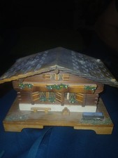 Vintage Reuge Music Box Wood Cabin House Switzerland Swiss WORKS Wooden