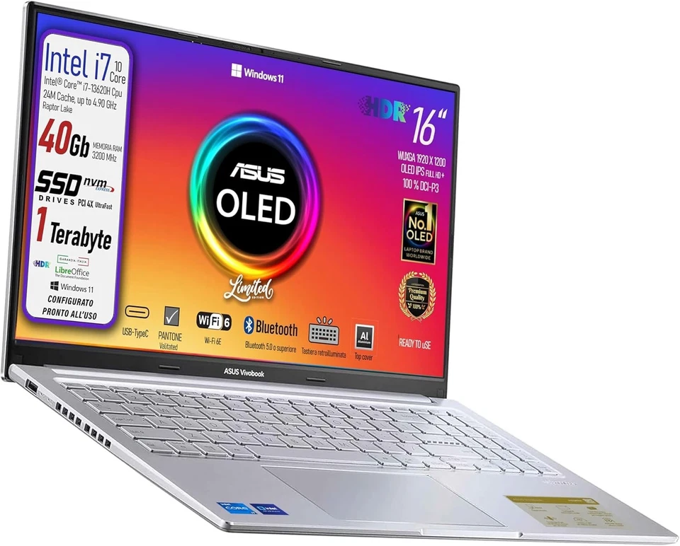 ASUS Vivobook Intel i7 13620H SSD 1TB RAM 40GB 16" OLED Retro Pantone Win11