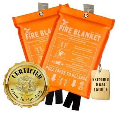 Fire Blanket - 1500F CE Certified Emergency Fiberglass Fire Blanket 40'' 2pk
