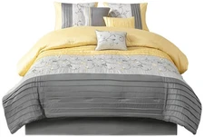 Belle Yellow Gray Striped 7-Piece King Comforter Bed Set