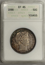 1898 Barber Half Dollar 50c Us Coin 90% Silver ANACS Old Soapbox EF45 XF45