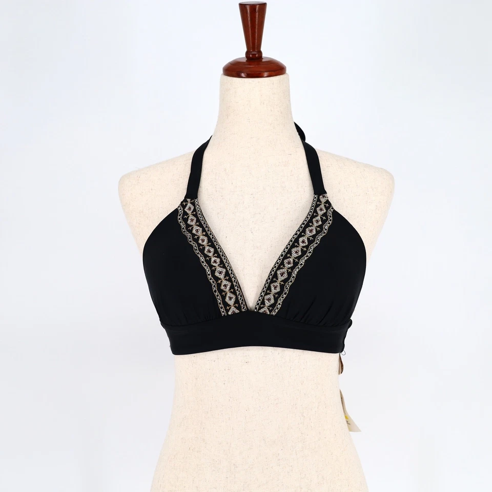 Traje de baño Ella Moss para mujer negro metálico dorado edad halter bikini top talla M Foto 2 de 4