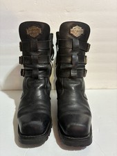   RARE HARLEY-DAVIDSON VINTAGE BLACK LEATHER BUCKLE STRAP  ZIP BOOTS Sz 9 1/2