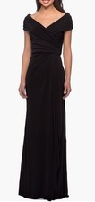 La Femme Ruched Off The Shoulder Jersey Column Gown Black 348 New Size 6