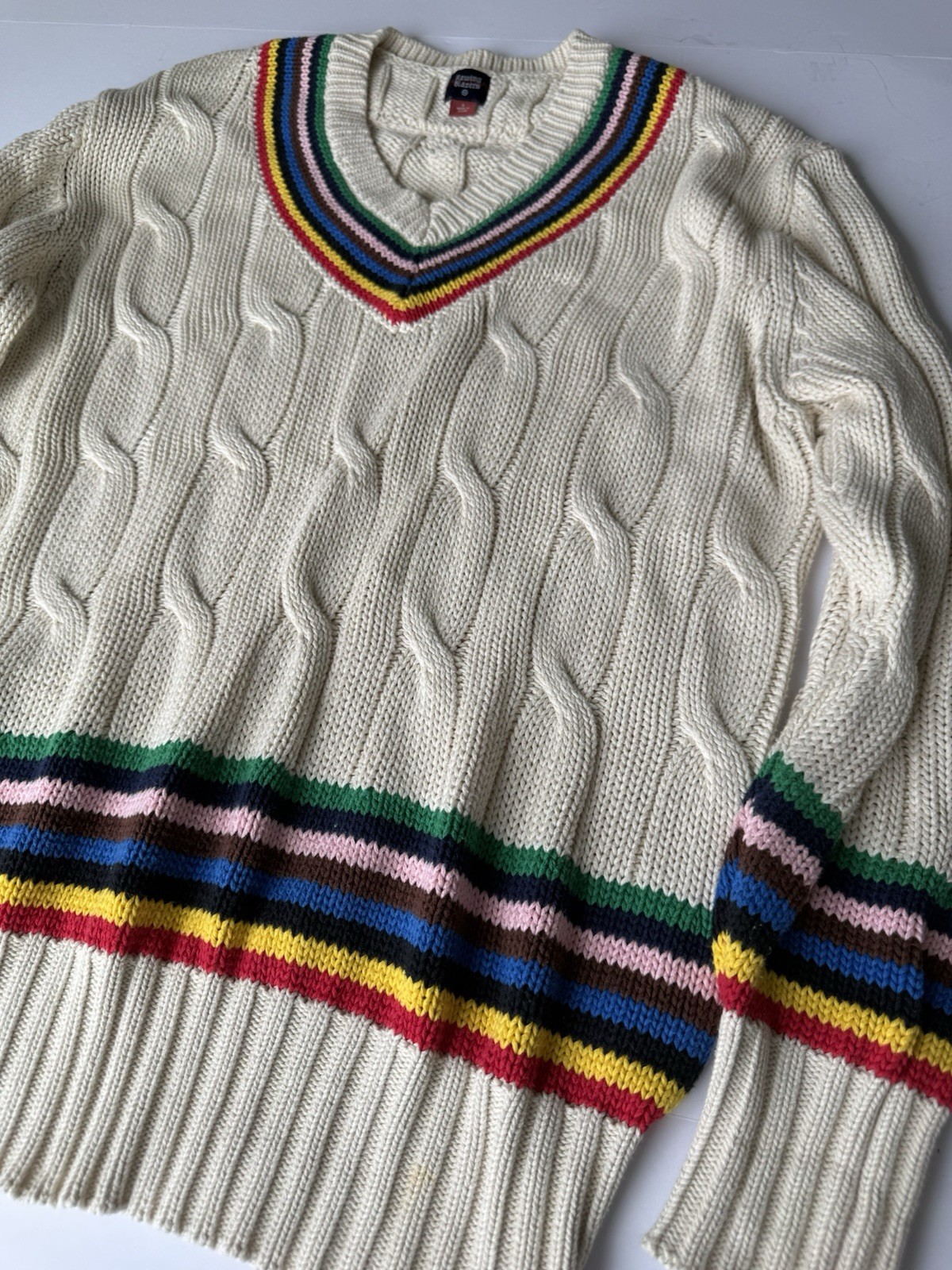 Rowing Blazers x Target Rainbow Stripe Cable Knit Sweater Unisex V Neck EUC image 6