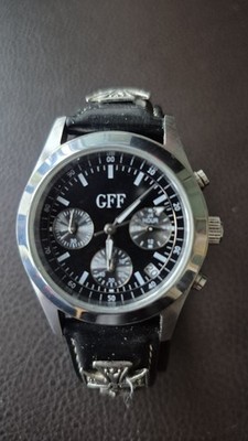 GFF Herrenarmbanduhr   Chronograph-Design   Edelstahl   Lederarmband