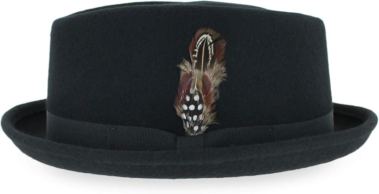 Belfry Crushable 100% Wool Porkpie Fedora Hat for Men in Vintage Black Style