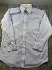 Paul Fredrick Dress Shirt Mens 16-32 Blue Stripe Regular Fit Non Iron Cotton LS
