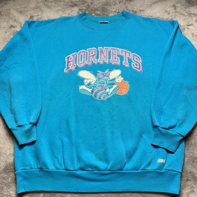 Vintage Charlotte Hornets Sweatshirt Mens XL Blue Bike Basketball NBA Graphic