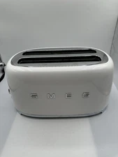 SMEG Retro '50s Style 4 Slice (2-slot) Toaster in White Long Slot Sandwich .READ