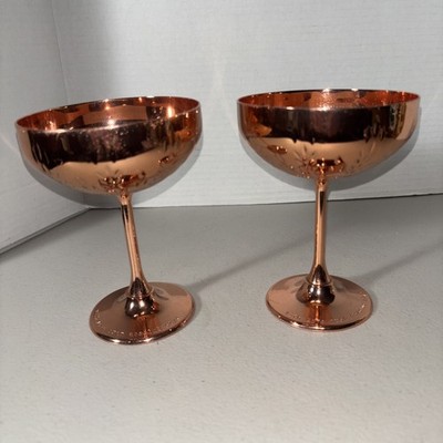 Set Of 2 Absolut Elyx Copper Martini Gin Wheat Motif Coupe Goblets