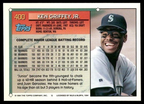 1994 Topps #400 Ken Griffey Jr. NM+ - Picture 2 of 2