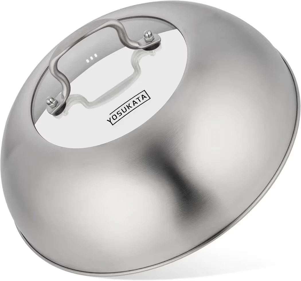 Replacement Wok Lid 11.4 In Stainless Wok Cover with Tempered Glass Insert Steam
