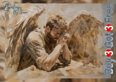 Betender Engel 5''x7'' Druck auf mattem Papier | Religiöse Wandkunst