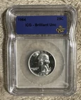 1964 WASHINGTON QUARTER 90% SILVER ICG CERTIFIED BRILLIANT UNC The Currency Club