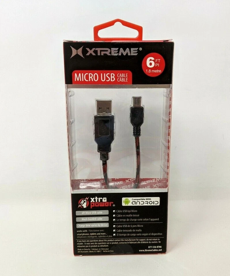 全新 Xtreme Xtra Power Micro USB 6' 网状编织同步充电线 Android FP20 — 第 2/3 张图片