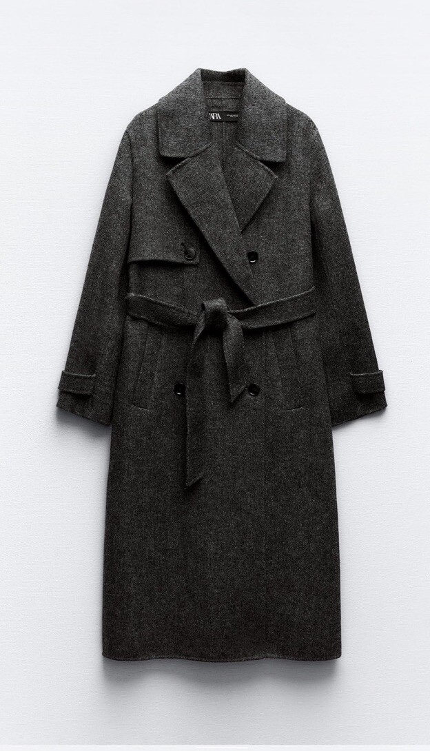 ZARA BELTED WOOL BLEND COAT BLACK/GREY SZ S NEW | eBay