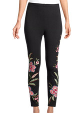 BNWT Johnny Was Libbi Floral Embroidered Stretch Cotton Leggings Black M 138