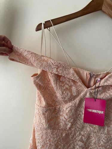 Pink Boutique Dress Size 14 New Pink Lace Cold Shoulder Bodycon Stretch Occasion - Picture 2 of 9